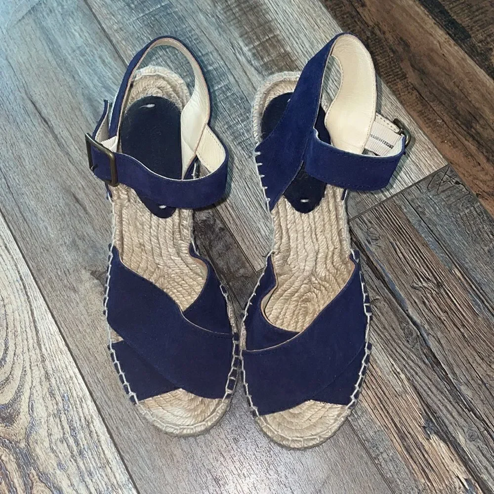 Soludos Midnight Navy Suede Criss Cross Wedge Espadrille